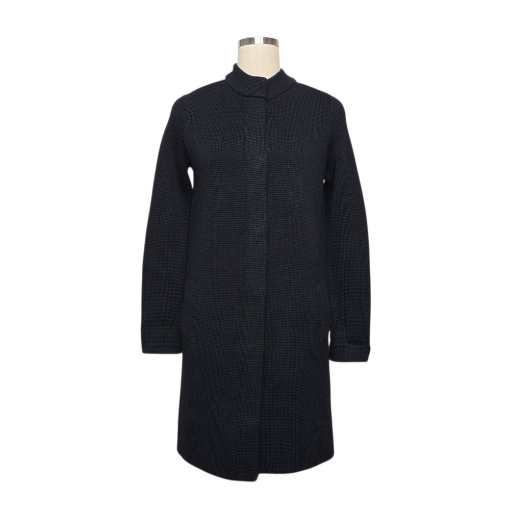 Boden K0255 Black Wool Blend Textured Knit Mock Neck Cardigan Coat Size US 4 NWT